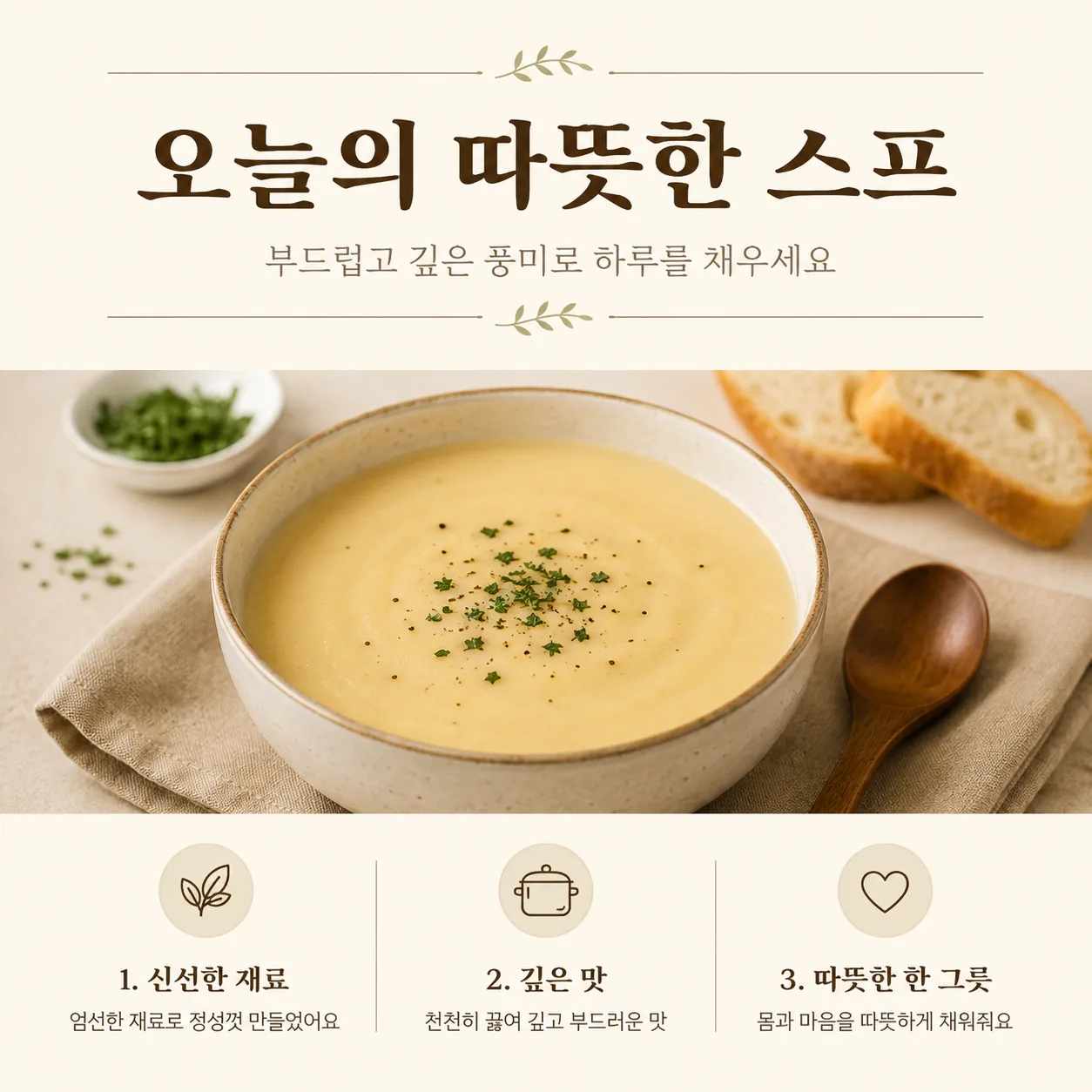 ChatGPT로 만든 따뜻한 스프 카드 시안